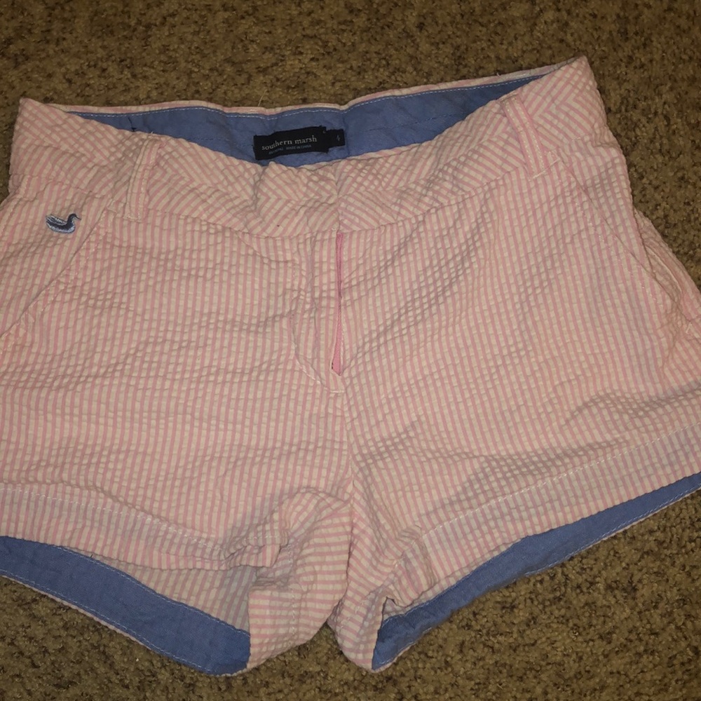 Southern Marsh pink seersucker shorts